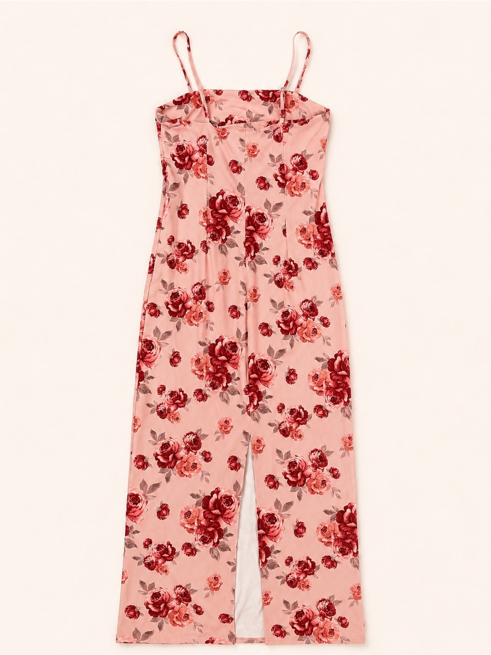 Forever 21 Pink Rose-Print Slip Dress / Feminine Floral Print Maxi Dress Size M - Picture 3 of 8